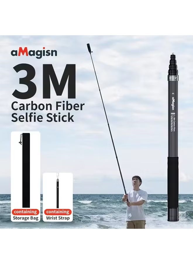 aMagisn 3M Invisible Selfie Stick , Carbon Fiber Extended Monopod 118" Long Pole for Gopro Max Insta360 X2 X3 X4 X5 Accessories