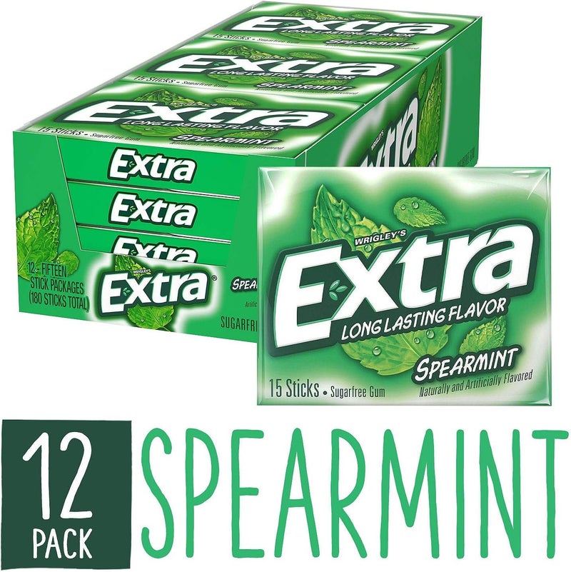 Extra Spearmint Sugar-Free Gum - 12 Packs of 15 Sticks Each - Image 2