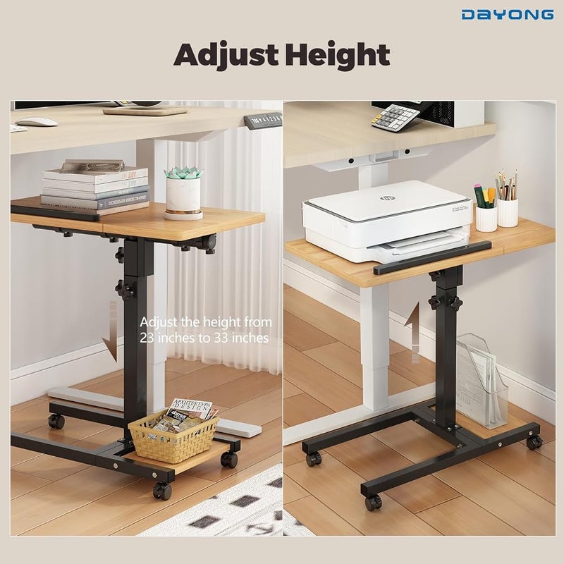 DAYONG Mobile Laptop Desk, Height Adjustable Standing Desk, Overbed Table with Tiltable Tabletop, Rolling Laptop Table with Storage Shelf, Computer Workstations for Home Office (Natural Wood) - Image 4