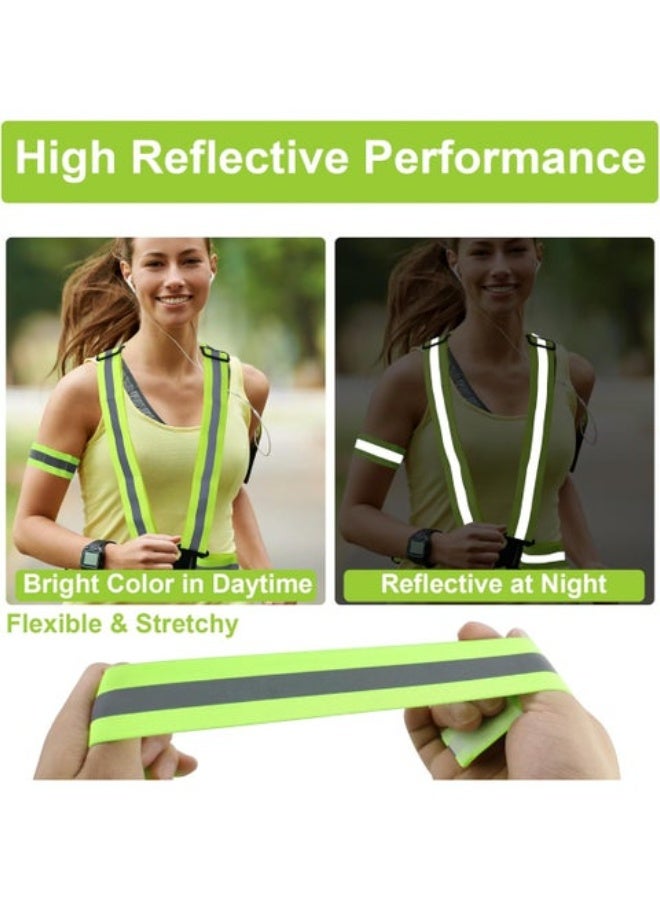 High Visibility Neon Reflective Belt Safety Vest | Fluorescent Green Reflective Safety Vest with Shoulder and Waist Straps | High Elastic Night Running and Cycling Vest | Includes One Pair of Reflective Wristbands - Image 3