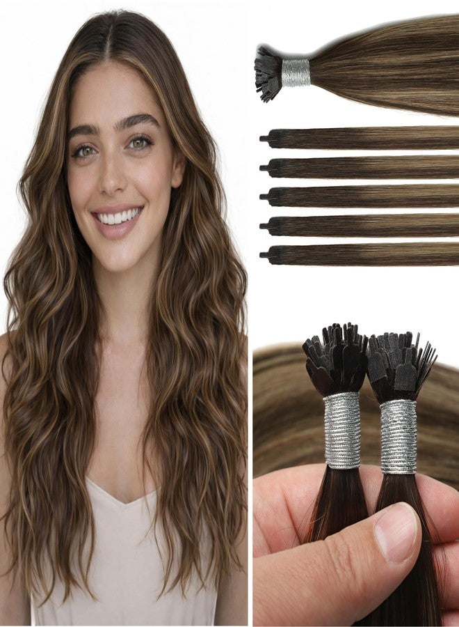 ليسر وصلات شعر طبيعي من Lacer Ultra Tips - لون بني داكن غير مرئي مع أطراف بنية كستنائية، طول 16 بوصة، 50 خصلة - وصلات شعر بتقنية الخرز في أطراف I، وزن 35 غرام، شعر ريمي بتقنية الدمج البارد للنساء - Image 1