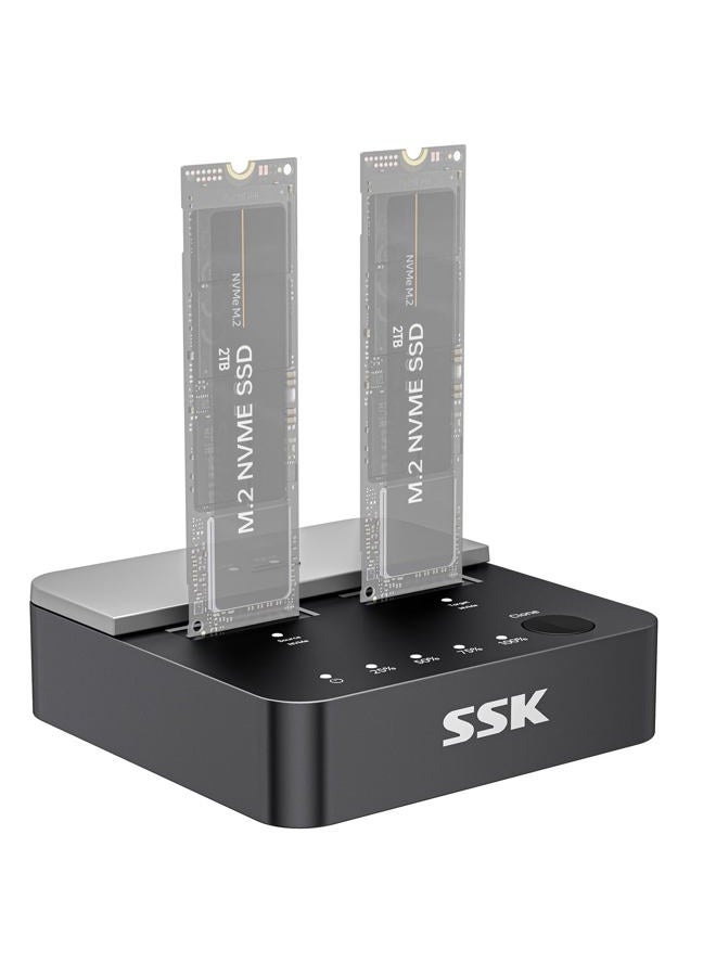 SSK NVMe SSD Cloner, M.2 Duplicator Dual Bay NVMe Enclosure, Toolless 20Gbps USB3.2 Gen 2X2 SSD to USB M.2 Adapter M Key PCIE NVMeSSD Reader Docking Station Supports Offline Clone - Image 1