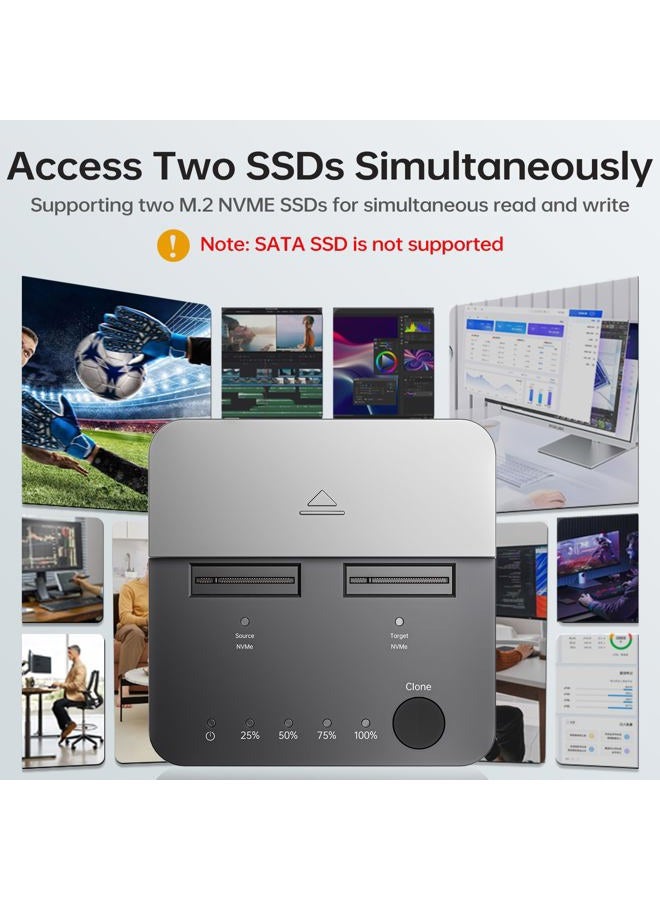 SSK NVMe SSD Cloner, M.2 Duplicator Dual Bay NVMe Enclosure, Toolless 20Gbps USB3.2 Gen 2X2 SSD to USB M.2 Adapter M Key PCIE NVMeSSD Reader Docking Station Supports Offline Clone - Image 4