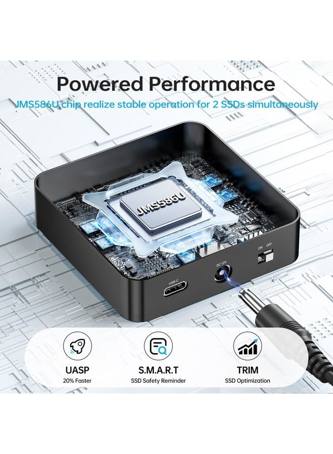 SSK NVMe SSD Cloner, M.2 Duplicator Dual Bay NVMe Enclosure, Toolless 20Gbps USB3.2 Gen 2X2 SSD to USB M.2 Adapter M Key PCIE NVMeSSD Reader Docking Station Supports Offline Clone - Image 5
