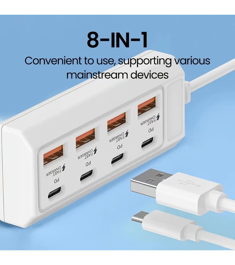 2 in 1 White USB Hub 8 Ports 4 USB and 4 PD 25W Fast Charging for Laptop - Image 5