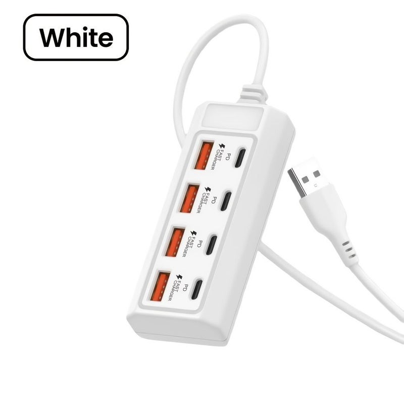2 in 1 White USB Hub 8 Ports 4 USB and 4 PD 25W Fast Charging for Laptop - Image 3