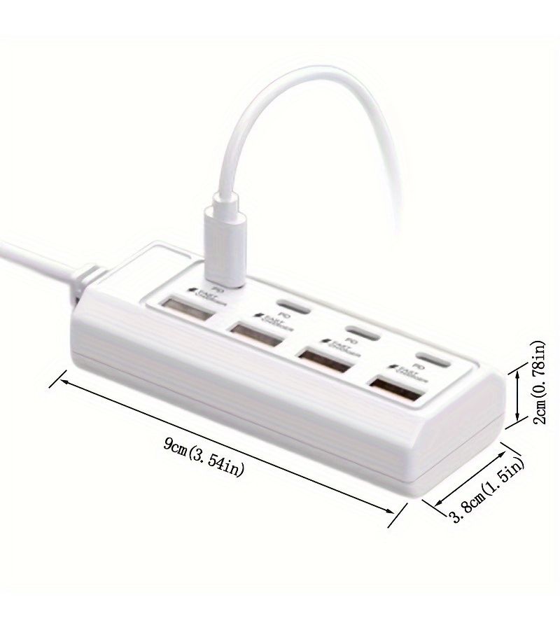 2 in 1 White USB Hub 8 Ports 4 USB and 4 PD 25W Fast Charging for Laptop - Image 2