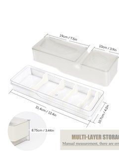 Excefore Cable Organizer Box, Double Layer Charger Organizer Box with Lid, Desktop Cord Organizer for Office and Home, Power Cord Organizer for Desk Accessories Storage, Stationery Supplies, White  - Image 4