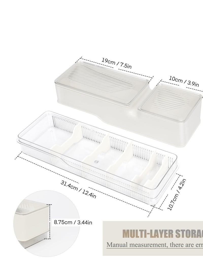 Excefore Cable Organizer Box, Double Layer Charger Organizer Box with Lid, Desktop Cord Organizer for Office and Home, Power Cord Organizer for Desk Accessories Storage, Stationery Supplies, White - Image 4