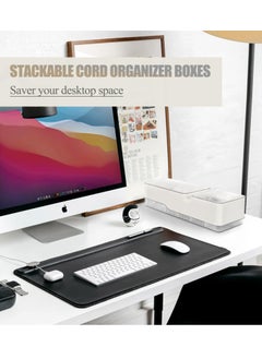 Excefore Cable Organizer Box, Double Layer Charger Organizer Box with Lid, Desktop Cord Organizer for Office and Home, Power Cord Organizer for Desk Accessories Storage, Stationery Supplies, White  - Image 3