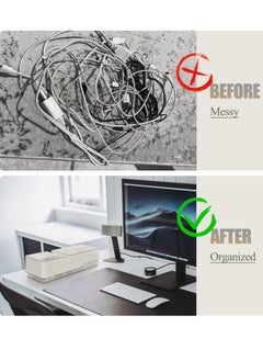 Excefore Cable Organizer Box, Double Layer Charger Organizer Box with Lid, Desktop Cord Organizer for Office and Home, Power Cord Organizer for Desk Accessories Storage, Stationery Supplies, White  - Image 2