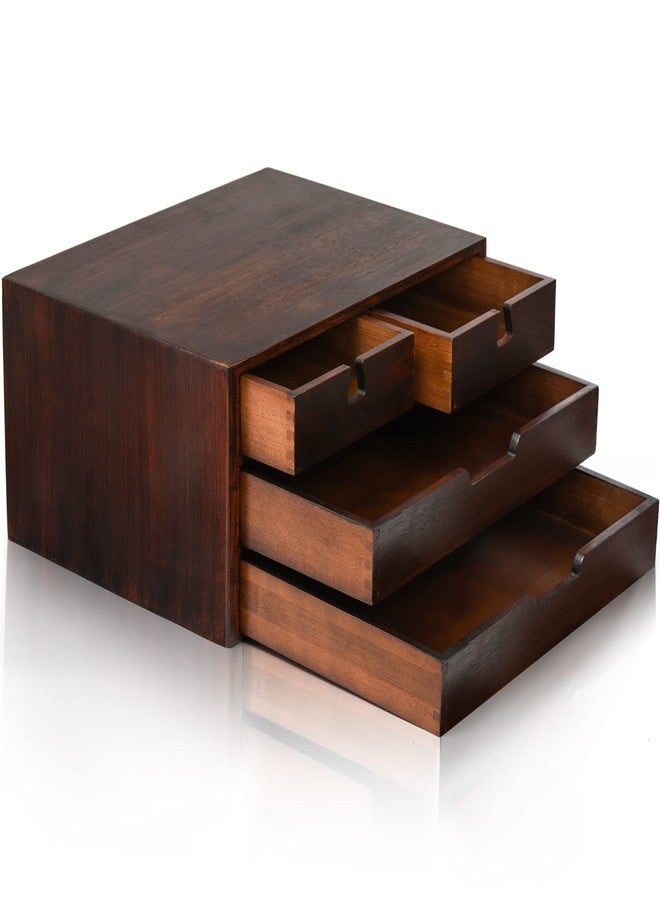 DEAYOU Bamboo Desk Organizer, 100% Natural Bamboo Desktop Drawer Organizer, Dark Brown Tabletop Storage Cabinet Organization Box with 4 Drawer for Makeup, Letter, Home, 3 Layer, Fully Assemble - Image 4