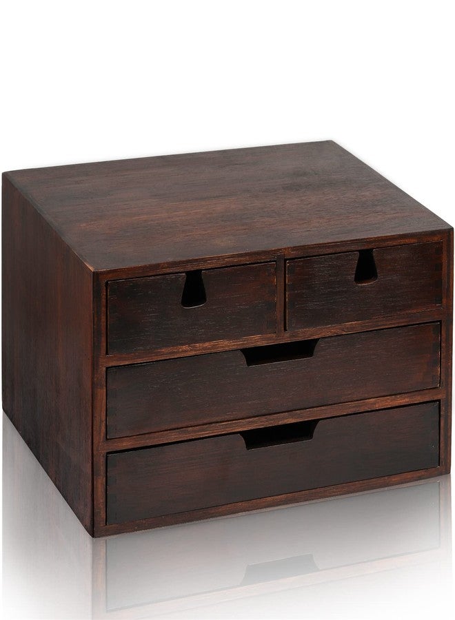 DEAYOU Bamboo Desk Organizer, 100% Natural Bamboo Desktop Drawer Organizer, Dark Brown Tabletop Storage Cabinet Organization Box with 4 Drawer for Makeup, Letter, Home, 3 Layer, Fully Assemble - Image 3