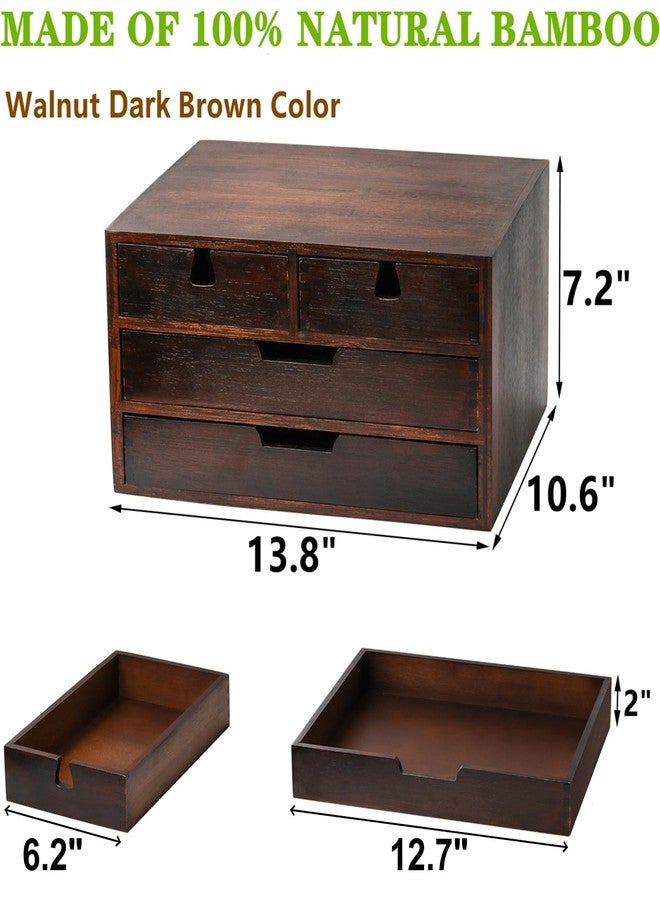 DEAYOU Bamboo Desk Organizer, 100% Natural Bamboo Desktop Drawer Organizer, Dark Brown Tabletop Storage Cabinet Organization Box with 4 Drawer for Makeup, Letter, Home, 3 Layer, Fully Assemble - Image 2