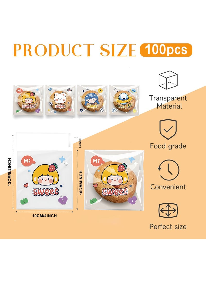 صن سباير 100 قطعة من أكياس البسكويت اللطيفة القابلة لإعادة الإغلاق، 10 × 10 سم (4 × 4 بوصات) أكياس الوجبات الخفيفة ذاتية اللصق، أكياس الحلوى المسطحة المصنوعة من السيلوفان لحفلات الأطفال، حلوى الهدايا والحلويات (متعددة الألوان) - Image 2