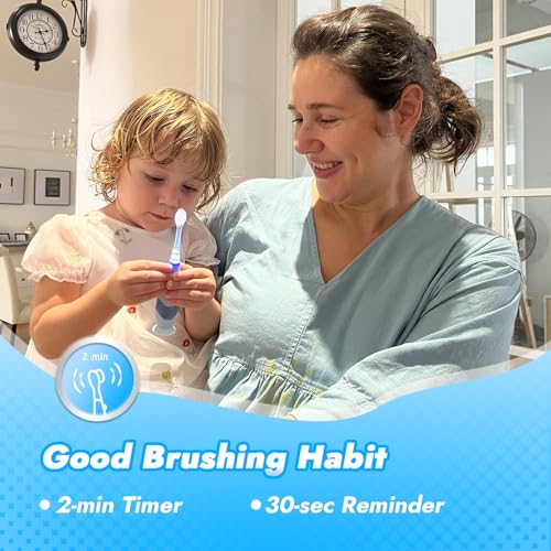 Papablic Toddler Sonic Electric Kids Toothbrush for Ages 1-3 Years, Baby Electric Toothbrush with Cute Penguin Cover and Smart LED Timer, 2 Brush Heads (Pippin) - Image 4