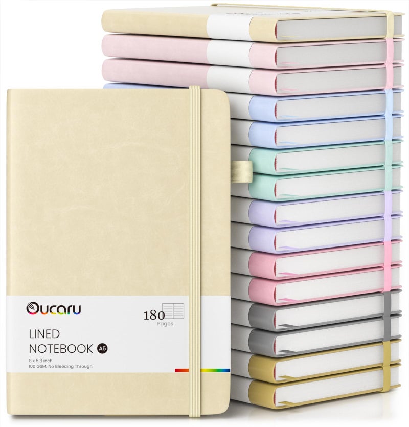 Oucaru Lined Journal Notebook, 16 Pack, 180 Pages, A5 Journals for Writing, 100 GSM Thick Paper, Small Notebooks Daily Journal for Women Men Work, Business, School, Travel Supplies - Image 1