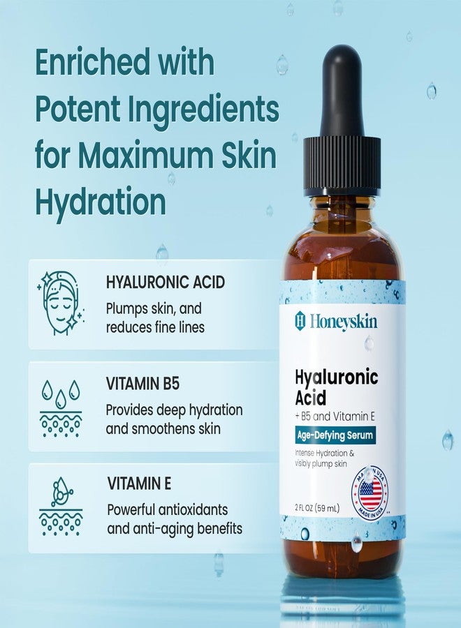 Honeyskin - Hyaluronic Acid Serum for Face with Vitamin E Oil for Skin - Anti-Aging and Hydrating Face, Hydration Moisturizer with B5 - Non-Greasy, Paraben Free, Wrinkle Reducing Serum - (2oz) - Image 2