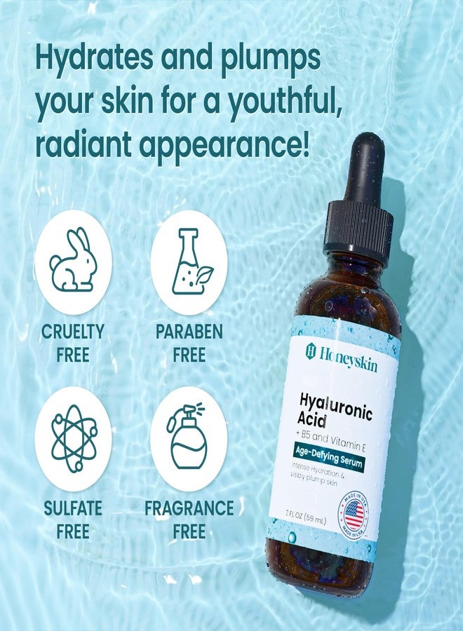 Honeyskin - Hyaluronic Acid Serum for Face with Vitamin E Oil for Skin - Anti-Aging and Hydrating Face, Hydration Moisturizer with B5 - Non-Greasy, Paraben Free, Wrinkle Reducing Serum - (2oz) - Image 3