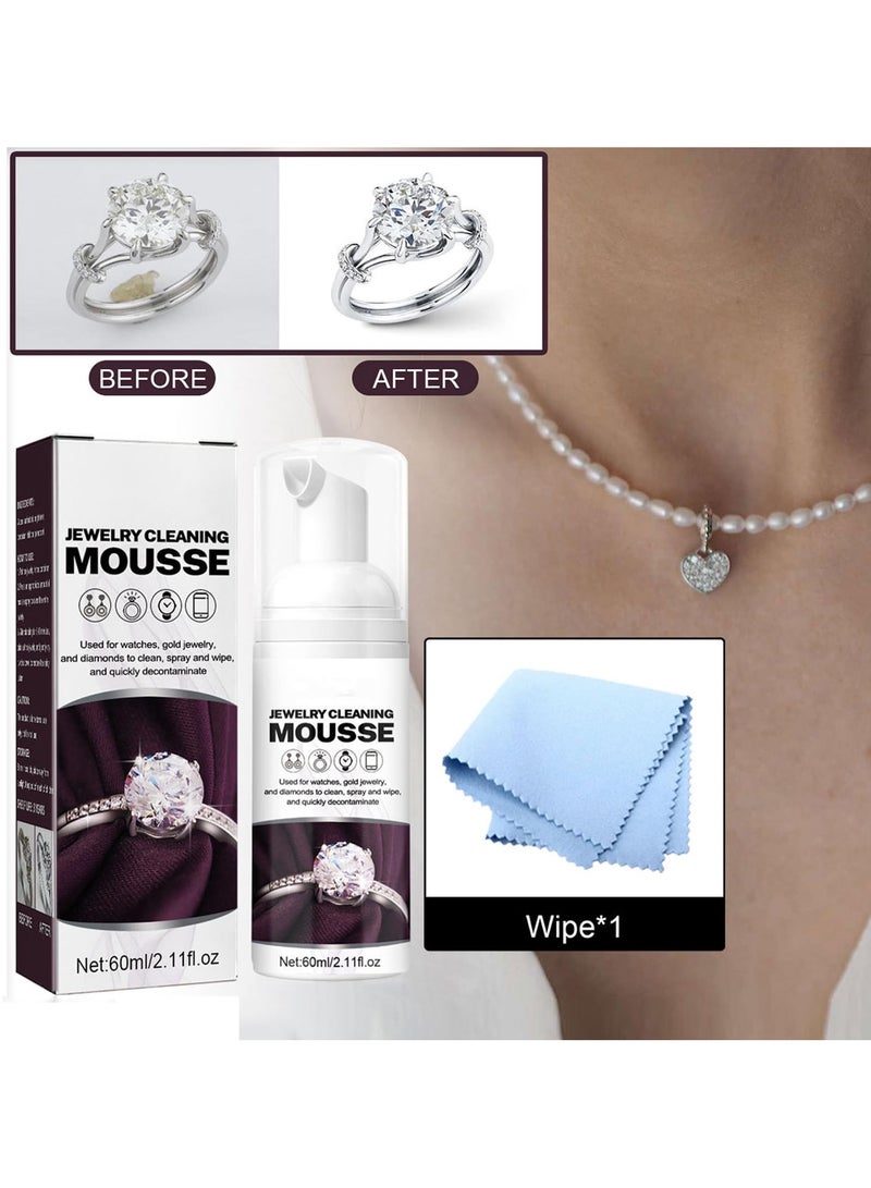Jewellery Care Cleaning Kit, Professional Removing Clean Foaming, Mousse Spray for Jewelry Clean, for Jewelry Clean and Sparkle with Deep Cleaning Cloth, for Jewelry and Watches (60ml) - Image 2