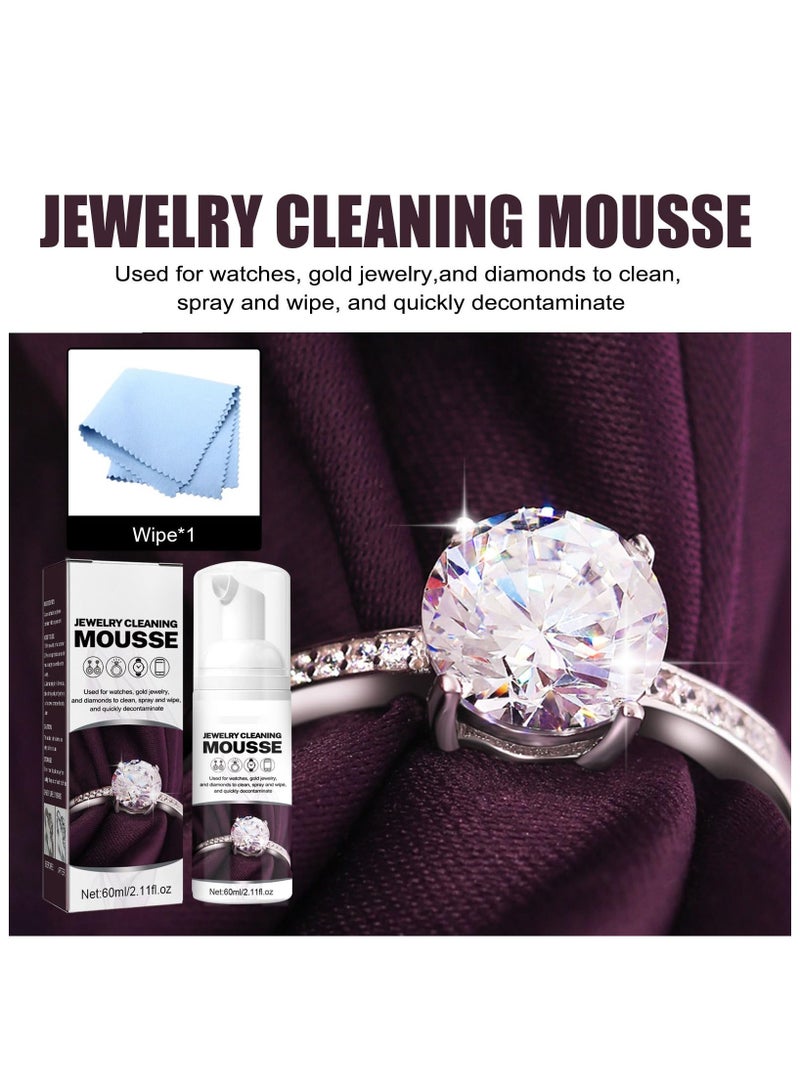 Jewellery Care Cleaning Kit, Professional Removing Clean Foaming, Mousse Spray for Jewelry Clean, for Jewelry Clean and Sparkle with Deep Cleaning Cloth, for Jewelry and Watches (60ml) - Image 4