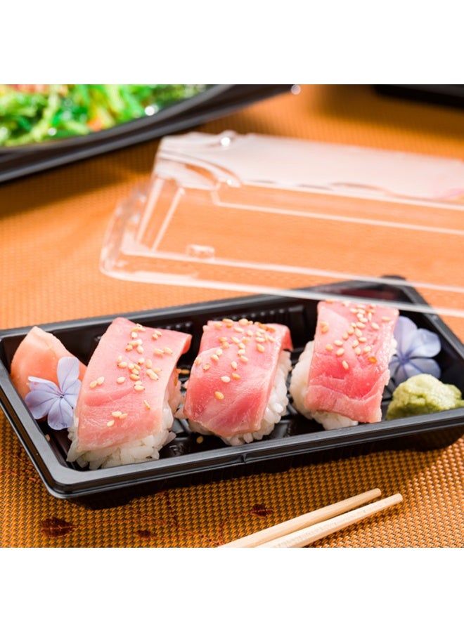 Restaurantware Roku 6.9 x 3.75 Inch Sushi Trays, 100 Disposable Sushi Containers With Lids - Medium, Rectangle, Black Plastic To Go Containers, For Appetizers, Entrees, or Desserts, - Image 3