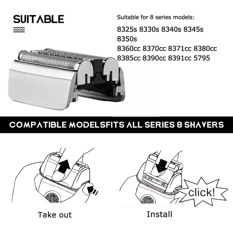 Tomorrow will be better 83M Series 8 رأس بديل متوافق مع Braun S8 رأس بديل رطب وجاف، ترقية لفائف وقاطع لرأس بديل Braun Series 8 شفرات ماكينة حلاقة كهربائية موديل 8370cc 8340s 8350s 8467 - Image 2