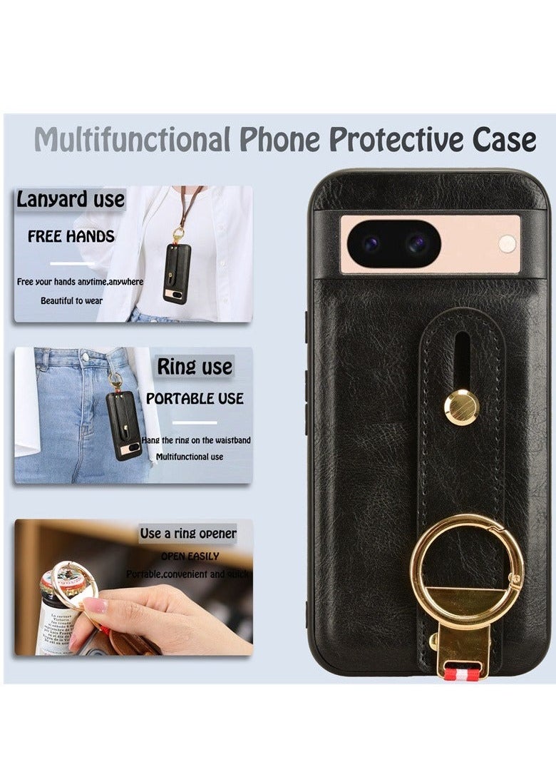 Google Pixel 8A  Case with Card Holder Wallet, Ring Holder Stand, RFID-Blocking, Wrist Strap, Camera Protector