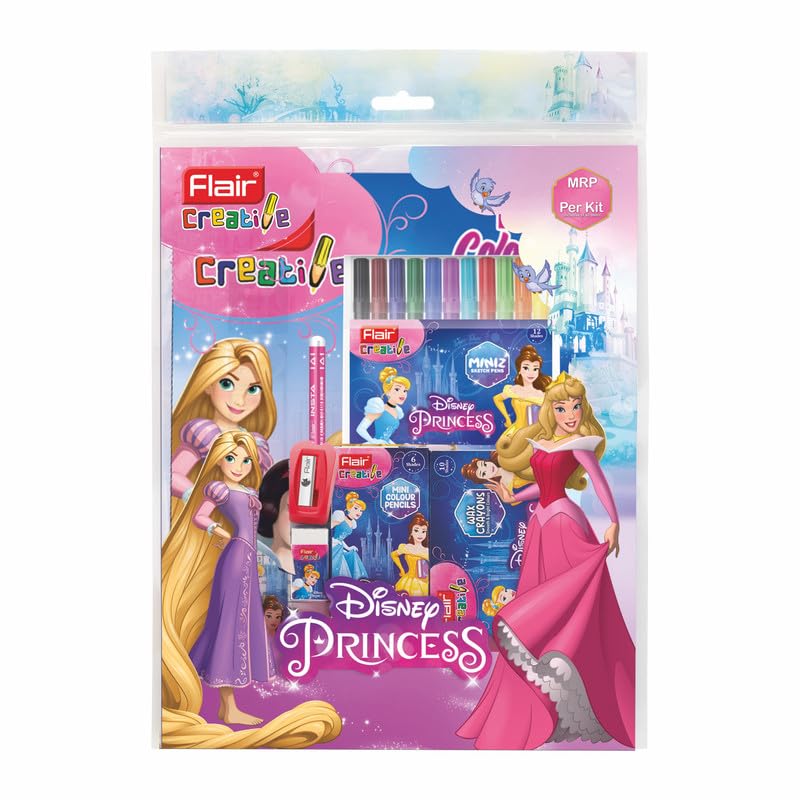 Flair Creative Series Disney Princess Stationery Kit Combination of 34 Assorted Items Smart Kit for Your Creative Need Fun Learning Ideal Gift Set for Kids Pack of 1 - Image 1