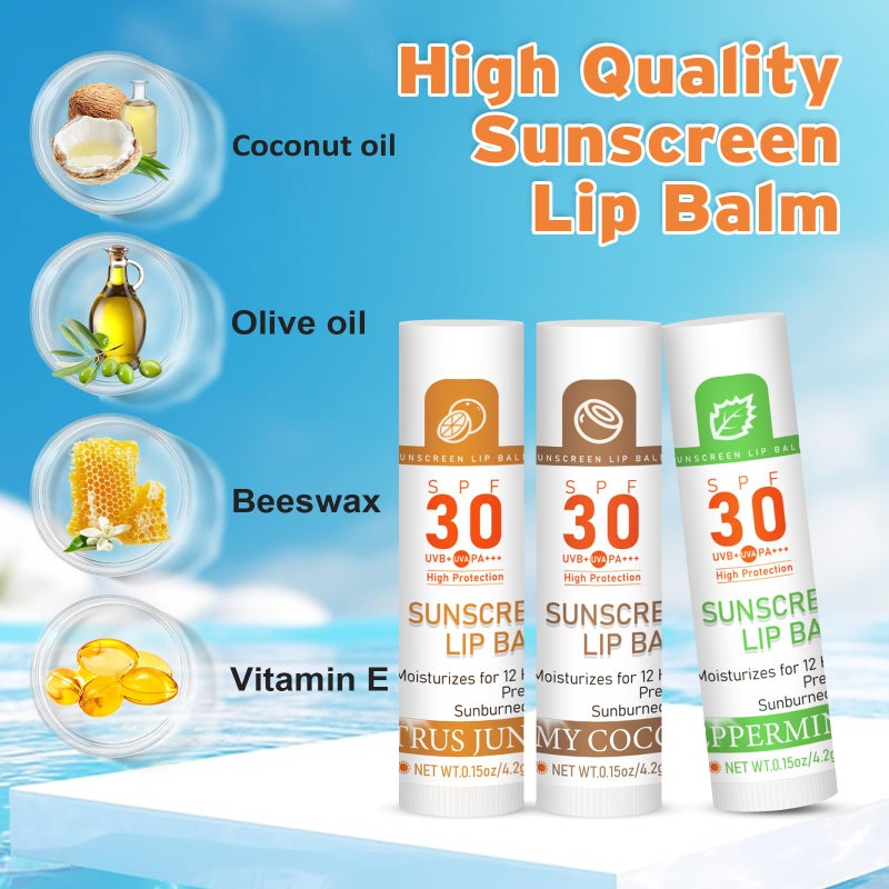 VISRIE SPF 30 Lip Sunscreen, SPF Lip Balm Travel Size 16 Pack, Hydrating Lip Balm Bulk with Vitamin E and Coconut Oil- 8 Flavors - Image 2