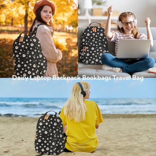 Leaper Daisy Printing Laptop Backpack Travel Backpack for Women School Backpack for Girls Kids College Daypack Bookbags Satchel Black - Image 2