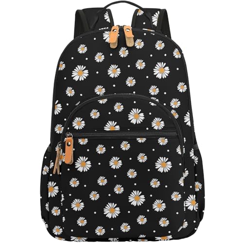 Leaper Daisy Printing Laptop Backpack Travel Backpack for Women School Backpack for Girls Kids College Daypack Bookbags Satchel Black - Image 3