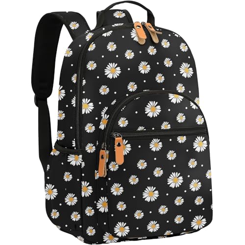 Leaper Daisy Printing Laptop Backpack Travel Backpack for Women School Backpack for Girls Kids College Daypack Bookbags Satchel Black - Image 1
