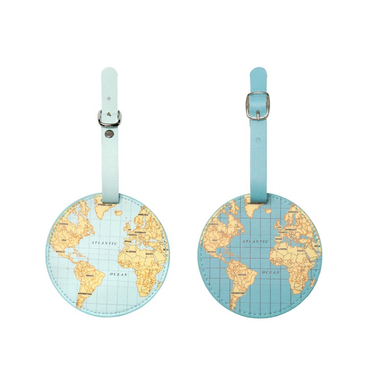 KIKKERLAND World Traveler Luggage Tag | Classic Retro Map Design with Name Card and Adjustable Strap, Airport Travel Accessory, 2-pc Set - Image 2