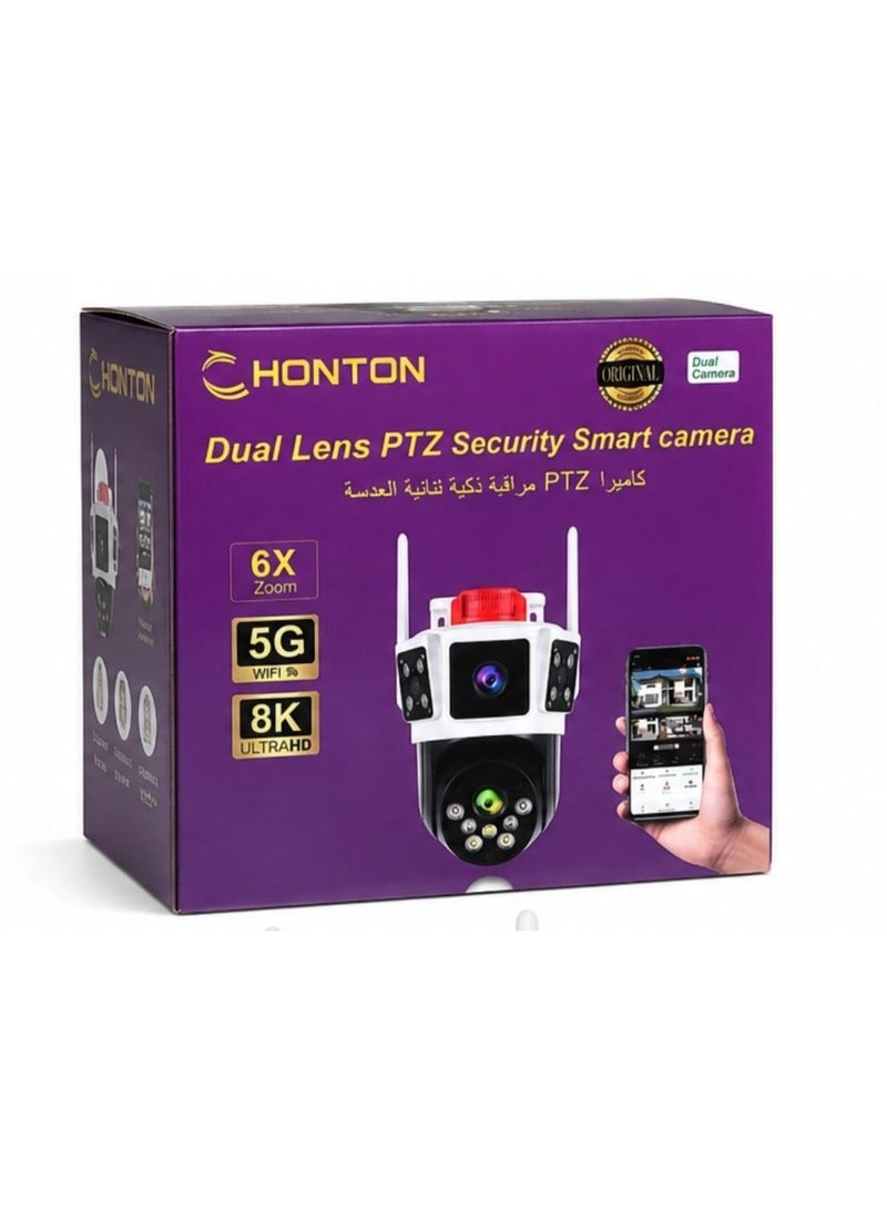 HONTON Dual Lens PTZ Smart Security Camera, 8K Ultra HD, 6X Zoom, 5G WiFi, Outdoor Wireless IP CCTV - Image 1