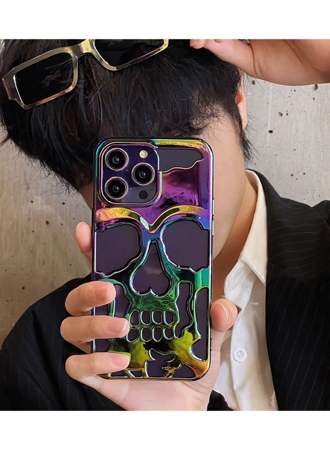For iPhone 16 Pro Max Cool Case, Plating Skull Laser Colorful Hollow Out Electroplate Glossy Slim Thin Phone Cover for iPhone 16 Pro Max, Black - Image 1