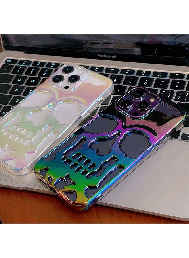 For iPhone 16 Pro Max Cool Case, Plating Skull Laser Colorful Hollow Out Electroplate Glossy Slim Thin Phone Cover for iPhone 16 Pro Max, Black - Image 3