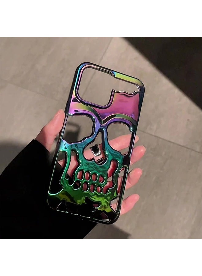 For iPhone 16 Pro Max Cool Case, Plating Skull Laser Colorful Hollow Out Electroplate Glossy Slim Thin Phone Cover for iPhone 16 Pro Max, Black - Image 2