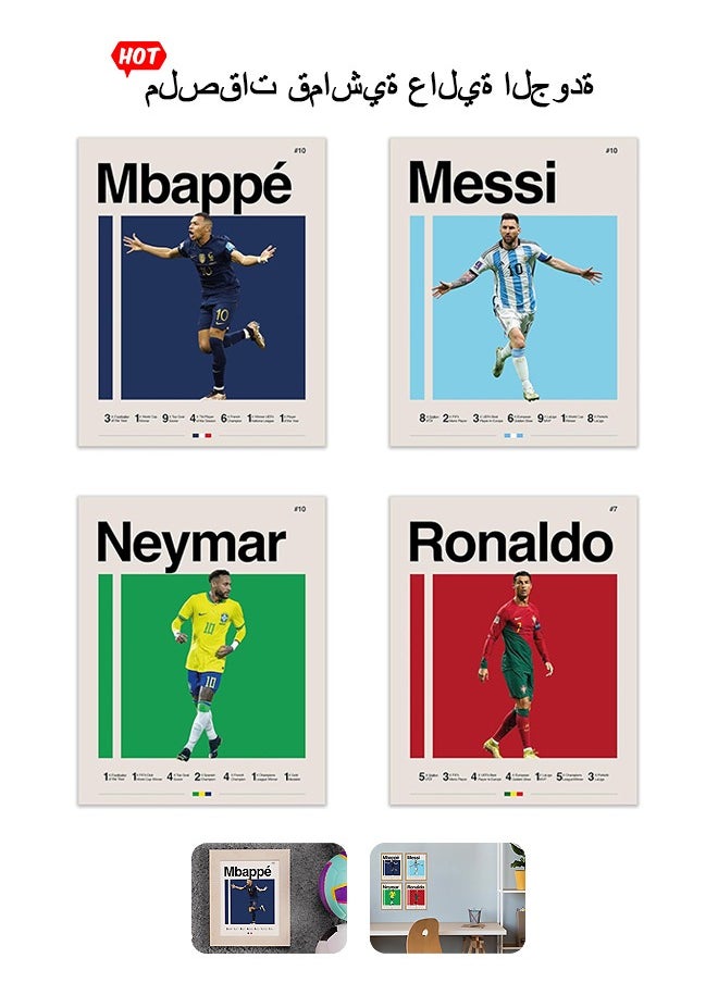 Beyond Football Superstar Posters Set, Ronaldo Messi Neymar And Mbape canvas Prints Posters, Sports Posters for Sports Boys (Colorful)  - Image 1