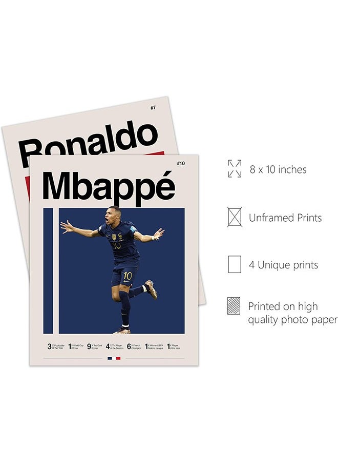 Beyond Football Superstar Posters Set, Ronaldo Messi Neymar And Mbape canvas Prints Posters, Sports Posters for Sports Boys (Colorful)  - Image 2