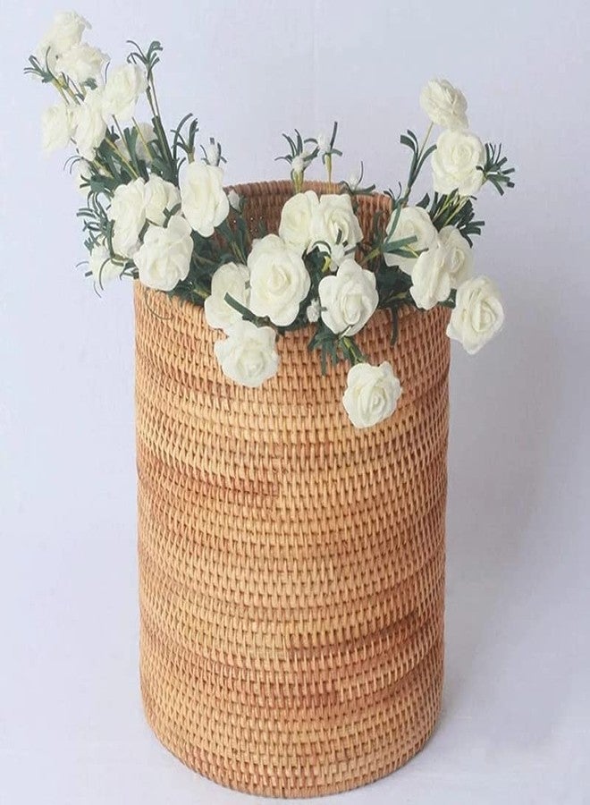 Koolouispoper Handmade Rattan Trash Can, Cylinder Storage, Desktop Trash Can, Rattan Trash Can Storage Basket (20CM) - Image 1