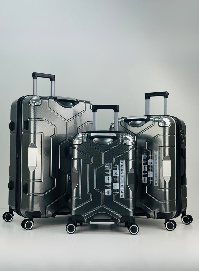 SAW & SEE Premium PC Unbreakable Hard Shell Luggage Set with Strong Double Handle – 3-Piece Suitcase Set, Lightweight with Expandable upto 20 Percent Extra storage Trolley Bags with 4 double Spinner Wheels, TSA Approved Lock and Durable Travel Suitcases – 20" / 24" / 28" – Dark Grey - Image 1