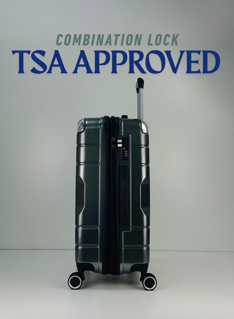 SAW & SEE Premium PC Unbreakable Hard Shell Luggage Set with Strong Double Handle – 3-Piece Suitcase Set, Lightweight with Expandable upto 20 Percent Extra storage Trolley Bags with 4 double Spinner Wheels, TSA Approved Lock and Durable Travel Suitcases – 20" / 24" / 28" – Dark Grey - Image 3