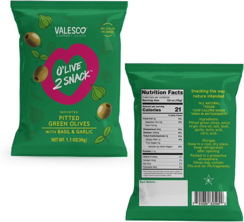 Valesco O'Live 2 Snack Pitted Olives Variety Pack - 6 Flavors, 12 Pouches (1 oz each) - Image 2