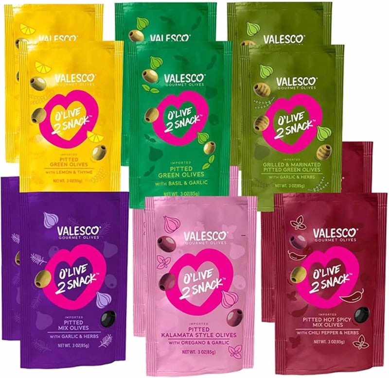 Valesco O'Live 2 Snack Pitted Olives Variety Pack - 6 Flavors, 12 Pouches (1 oz each) - Image 5
