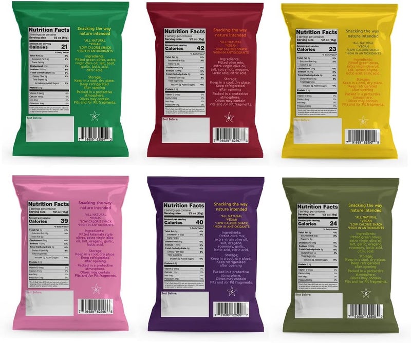 Valesco O'Live 2 Snack Pitted Olives Variety Pack - 6 Flavors, 12 Pouches (1 oz each) - Image 4
