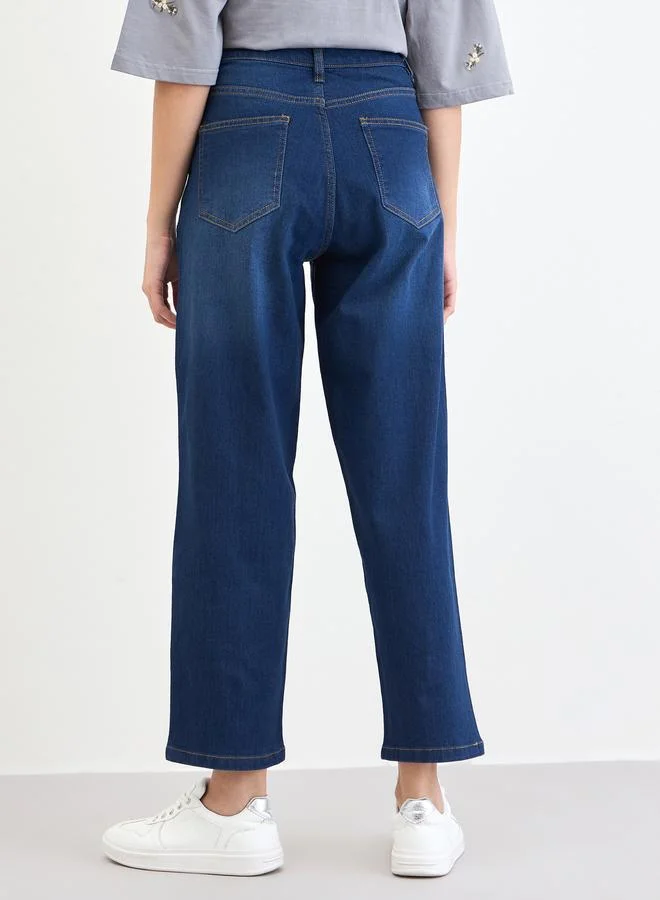 Styli Women Dark Blue High Rise Relaxed Fit Jeans