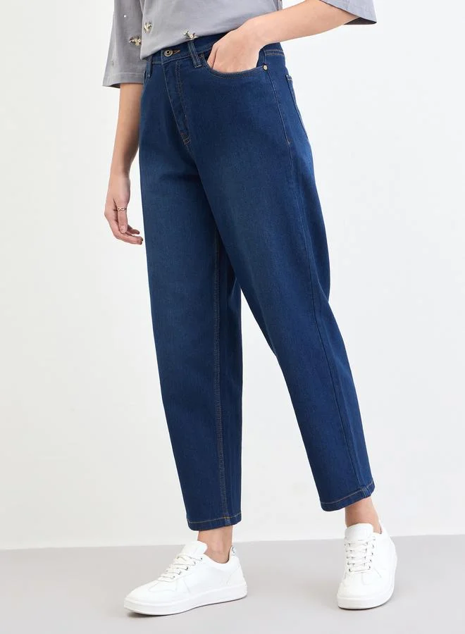 Styli Women Dark Blue High Rise Relaxed Fit Jeans
