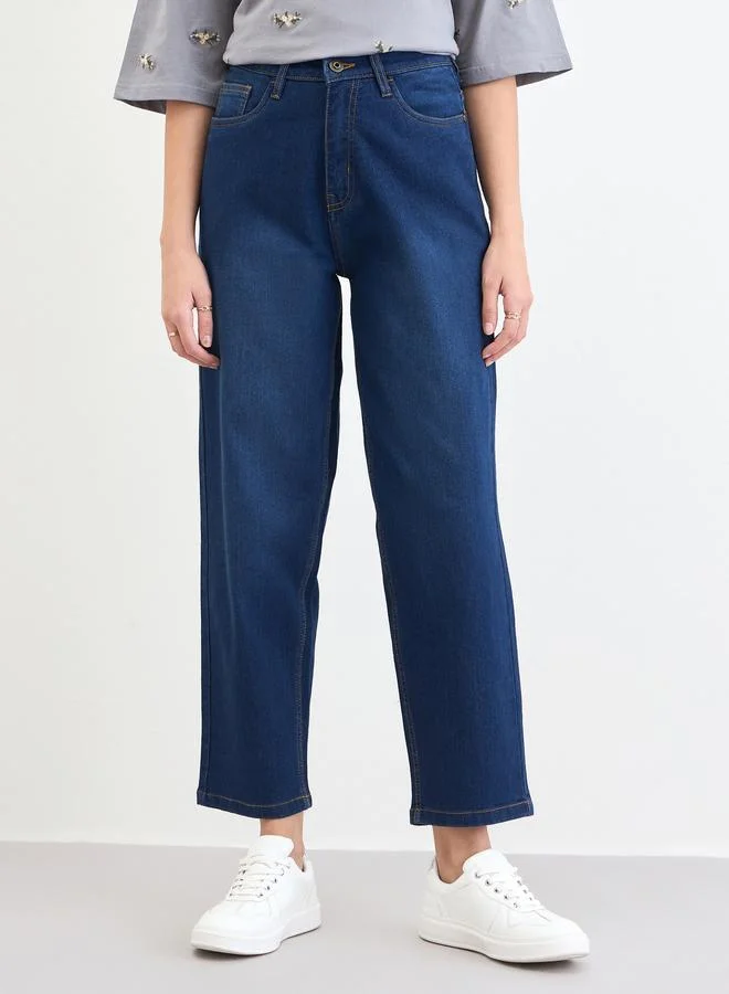 Styli Women Dark Blue High Rise Relaxed Fit Jeans
