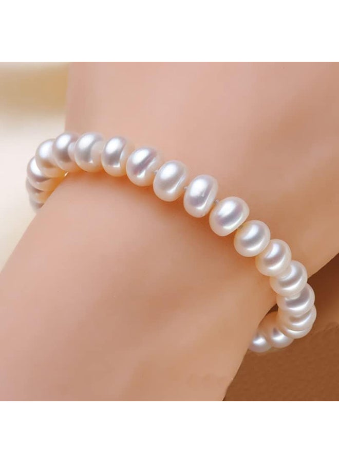 طقم عقد من اللؤلؤ الباروكي مع سوار وحلق، إكسسوارات لؤلؤ للنساء من تريجر باي (أبيض)، لؤلؤي  - Image 4